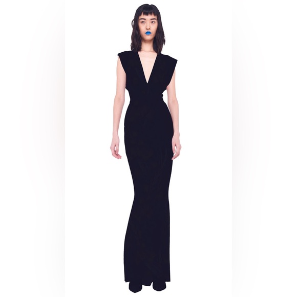 NWT NORMA KAMALI BLACK DEEP VNECK RECTANGLE GOWN ‎ LONG DRESS FISHTAIL Size XL - Picture 1 of 12